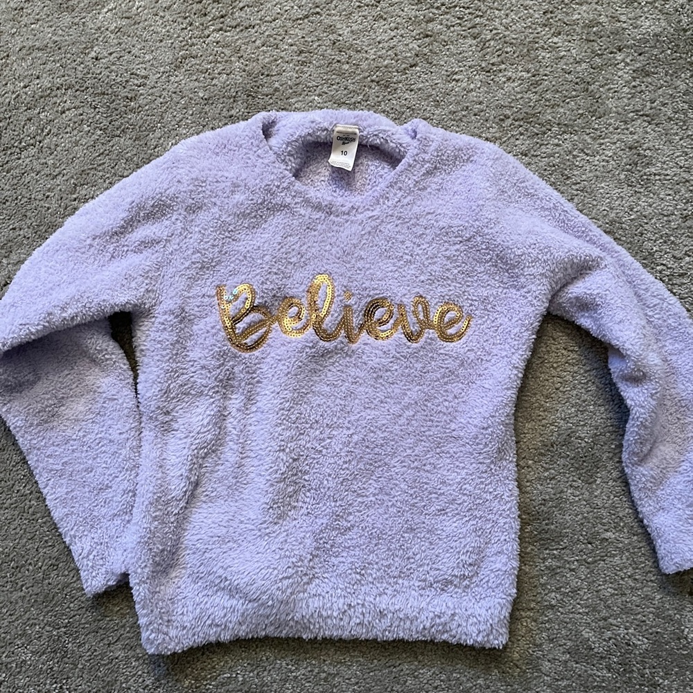 Fuzzy soft plush girls sweatshirt Oshkosh size 10 lilac and sequin